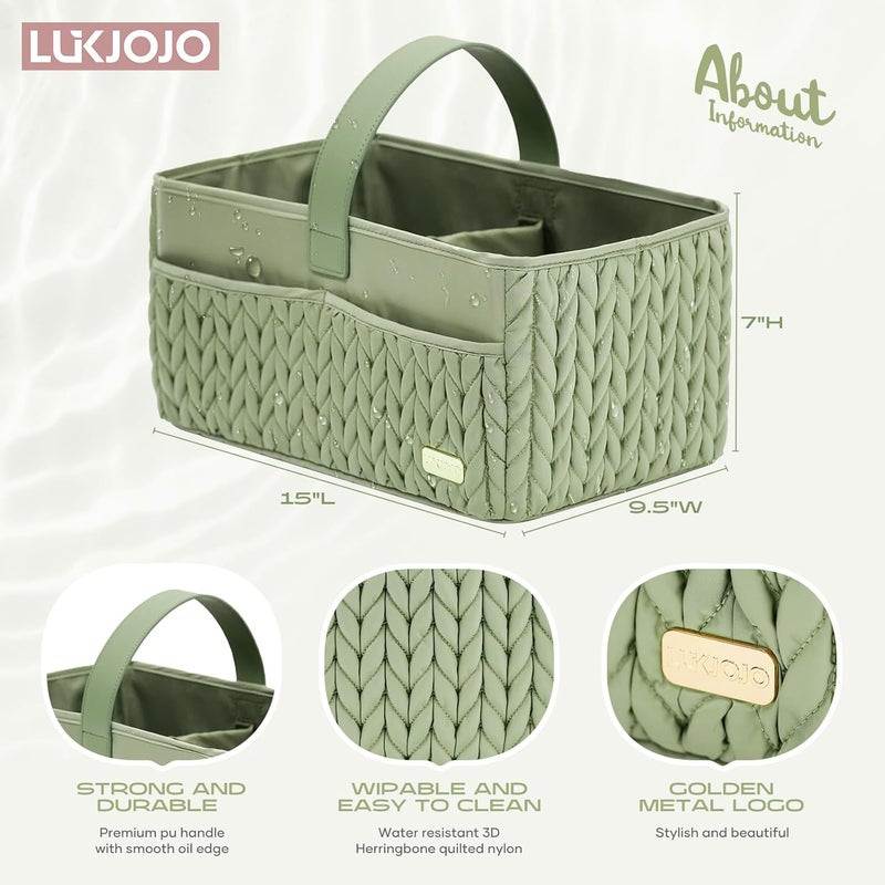 LUKJOJO Luxurious Baby Diaper Caddy, Nursery Storage Basket for Newborn Essentials, Travel Baby Basket for Diapers Baby Wipes, Organizer Tote Bag Storage Bin, Baby Shower Gifts(Sage Green) - Image 4